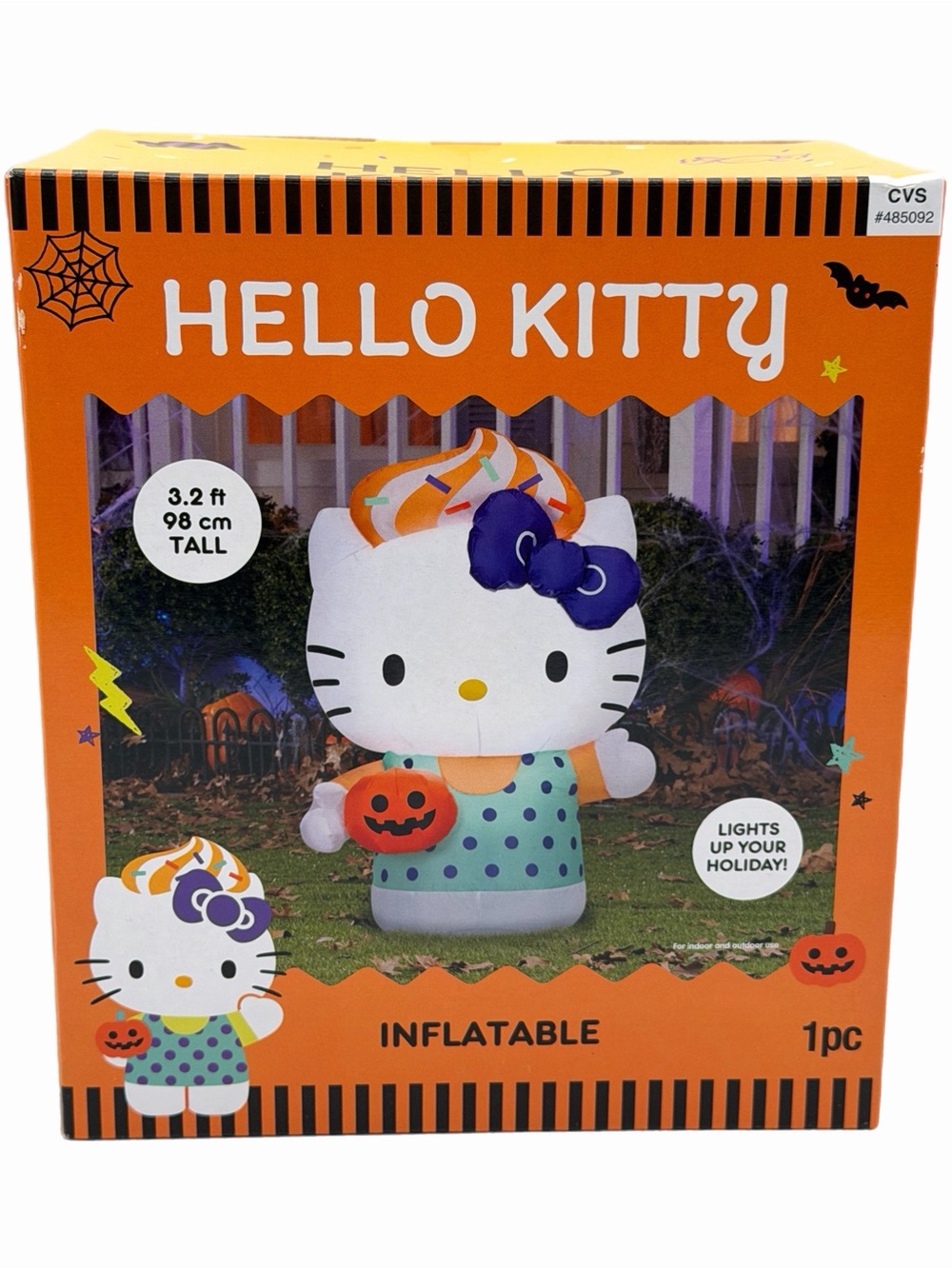 2026 Hello Kitty 3.2Ft Halloween Inflatable Pumpkin & Polka Dot Outfit